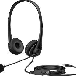 HP Stereo 3.5mm Headset G2 with Mic, Vegan Leather earcups, Flexible Boom mic, in-line Volume Control and Mute Button, (428H6AA)